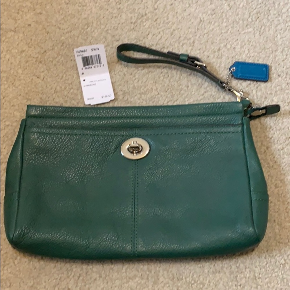 Coach green wristlet